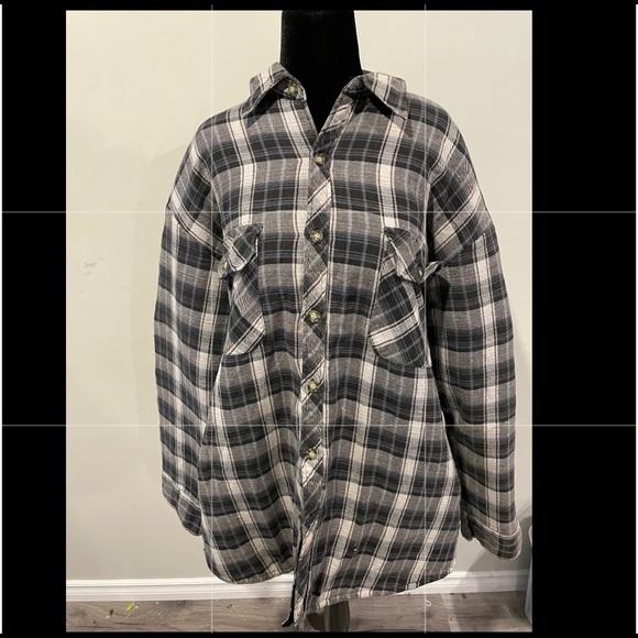 Quilted Work Centre Plaid Shacket Oversize Size XL Men or XXL Women Warm Jacket - Picture 7 of 15